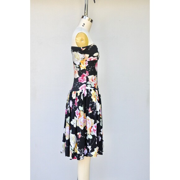Italian Designer Floral Dress Novelty Print Fit & Flare Dress Roses Print XS - Picture 7 of 10